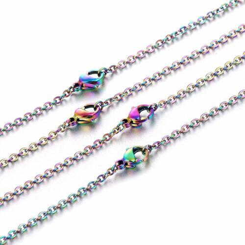 10 Rainbow Necklace Chains Stainless Steel 18" Cable Chain Link Jewelry BULK 