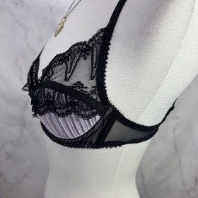 Agent Provocateur Fifi Black Lace Pink Pleated Underwire Bra 30DD Lilac Luxury