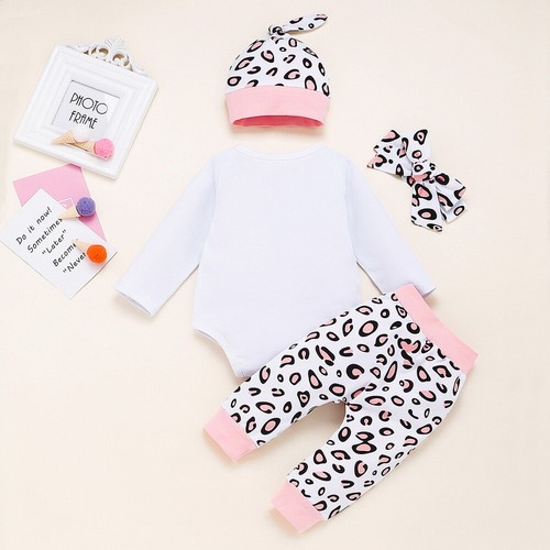 UK DADDY/'S LITTLE PRINCESS 4Pcs Newborn Baby Girls Kids Romper Pants Hat Outfits