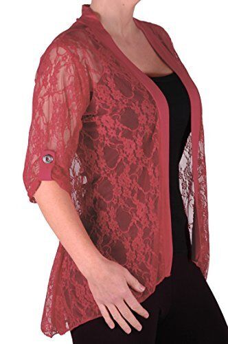 Womens 3//4 Sleeve Lace Mesh Casual Plus Size Floral Open Front Jersey Cardigan