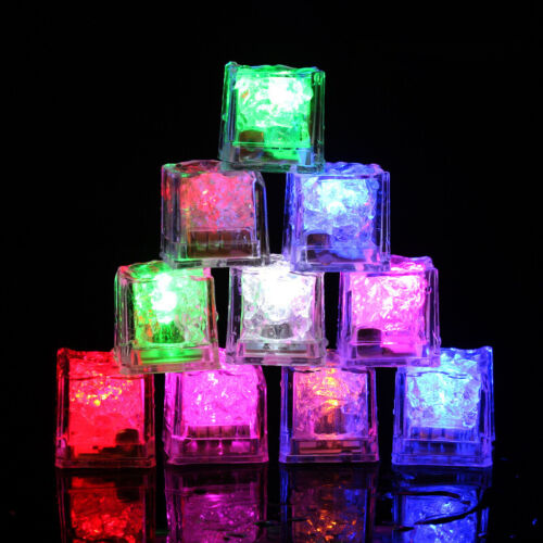 12x Flashing LED Ice Cubes Light-Up Reuseable Party Wedding Drink Bars Festival