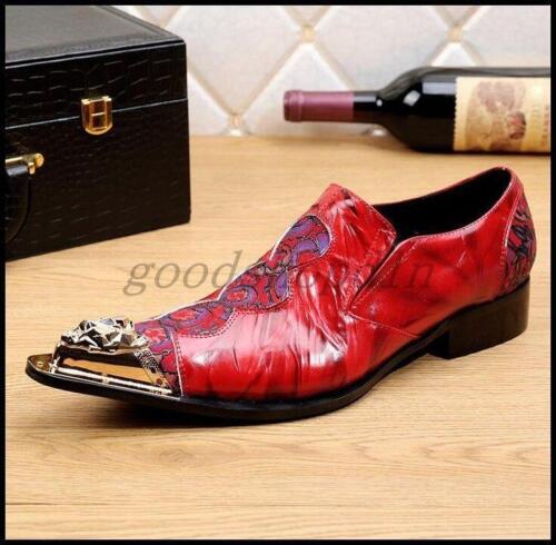 Details about   Chic Mens Leather Red Wedding Shoes Metal Pointy Toe Floral Dress Formal Loafers 
