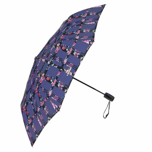 Perletti CHARRO Qualité Pliant Parapluie Auto Compact femme motifs fleuri bleu marine carreaux