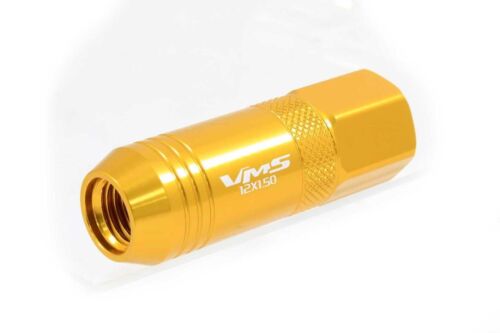 VMS 16 GOLD 60MM ALUMINUM EXTENDED TUNER LUG NUTS LUGS FOR WHEELS RIMS 12X1.25