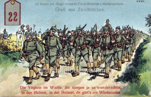 Print 1914 WW1 Zweibrücken Germany Infantry Regiment 