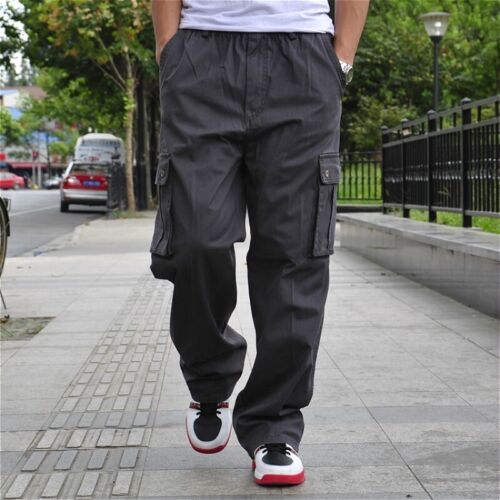 Men Cargo Tactical Pants Casual Loose Trousers Multi-pocket Work Plus Size