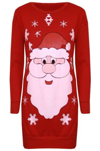 New Santa Face Red Hat Christmas Jumpers Warm Fleece Ladies Sweatshirt Tops 8-22