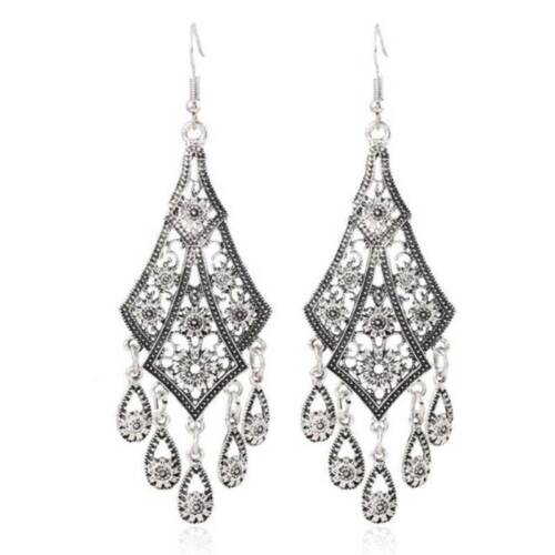 Retro Ethnic Style Personality Big Earrings Hollow Carved Water Drop Tassel LH