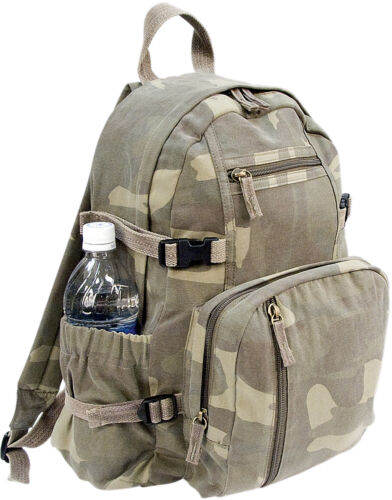 Mini Vintage Canvas Backpack Military Camo Compact School Bag 