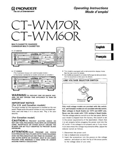 Bedienungsanleitung-Operating Instructions für Pioneer CT-WM70R CT-WM60R 