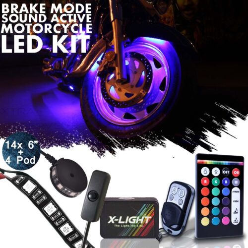 18 pc Neon LEDs Engine Wheel Saddle Bag Accent Light Kit for Motorcycle - RGBW