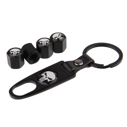 4x Keychain Tire Wheel Tyre Valve Stem Caps Set The Punisher Skull Car Air Cover