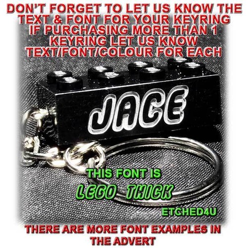 Personalised Lego Keyring FREE POSTAGE - FONT OPTIONS IN LISTING BELOW 2x4