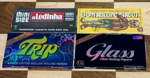 CLEAR ROLLING PAPER 1 1/4 VARIETY PACK LUXE GLASS LION ROLLING CIRCUS TRIP ALEDA 