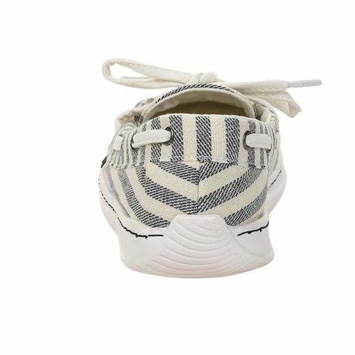 Dude Shoes Moka Stripe Womens Slip On Casual Canvas Pumps Deck Shoes Blue