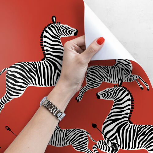 Red flying Abstract Jumping zebras print Retro wall decal Animals wallpaper