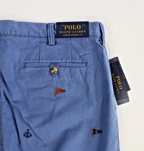 $98.50 POLO RALPH LAUREN ROPE-/&-FLAG STRAIGHT FIT STRETCH CHINO PANT BLUE NWT