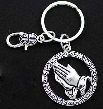 Religious Spiritual Praying Hands Keychain with Cross Themed Clasp Closure