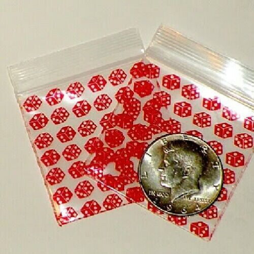 100 Apple baggies 2 x 2 in Lucky Red Dice 2020 Minizip bags