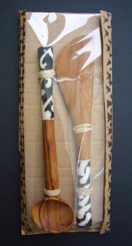 African batik en bois d/'olivier petit condiment cuillère couteau fourchette-fairtrade ensemble cadeau