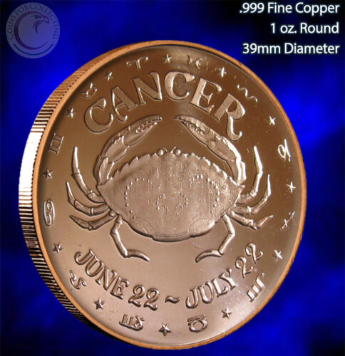 "Cancer" 1 oz .999 Copper Round Part of the Horoscope Series 