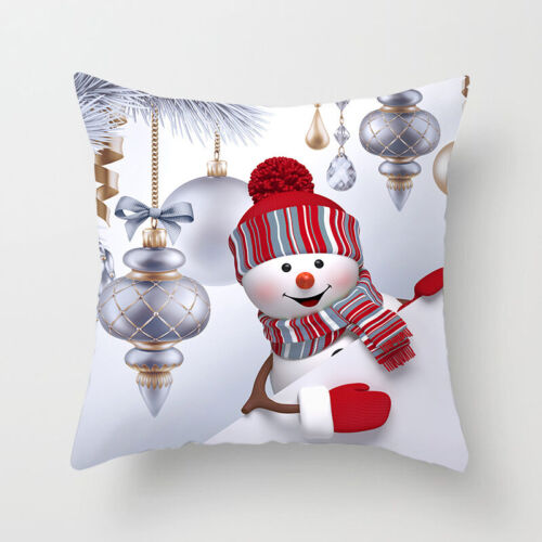 45cm x 45cm Christmas Sofa Pillow Case 3D Cute Snowman Cushion Cover Xmas Decor