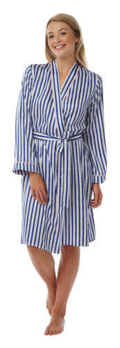 Femmes Bleu Marine À Rayures Imprimé Satin Wrap. Peignoir Tailles 8 To 20 In12851