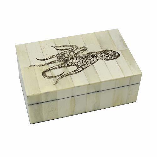Schooner Bay Co Engraved Octopus Vintage Scrimshaw Bone Box