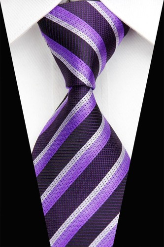 1 x mens tie silk wedding business man christmas gift purple lavender stripe new