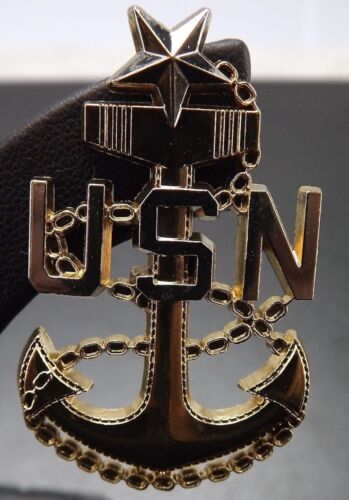 Lapel pin NEW Badge USN Navy Chief Petty Office Sr 1-7/8" LARGE TWO-TONE 