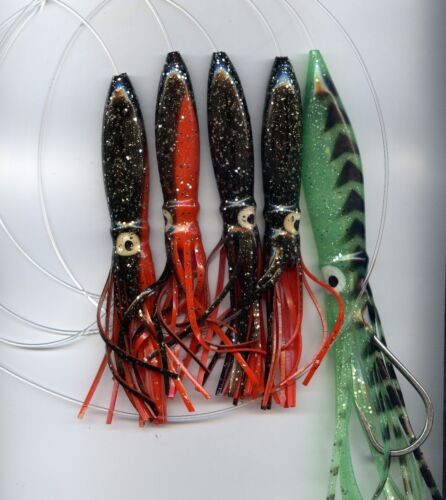 Squid Daisy Chain Offshore Trolling Lure Tuna 6 inch red black w 9/" green Mack