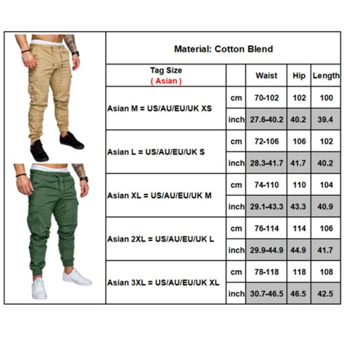 Men Elastic Waist Cargo Work Trousers Slim Fit Casual Bottom Jogger Pencil Pants