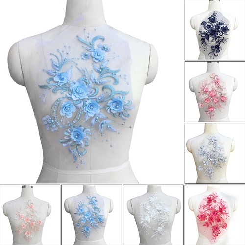 Embroidery Applique Beautiful Flower Bridal Pearl Tulle Wedding Dress 3D DIY