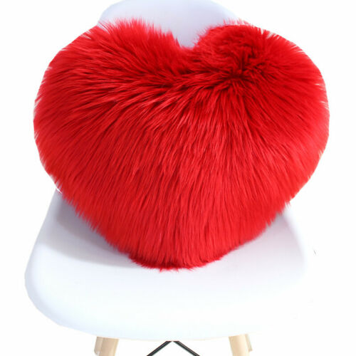 Heart Shape Fluffy Plush Throw Pillow Case Furry Cushion Cover Sofa Home Decor 
