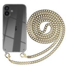 Handyhülle mit Metall Kette für Apple iPhone 16 Plus Hülle + Wechselkordel Gold