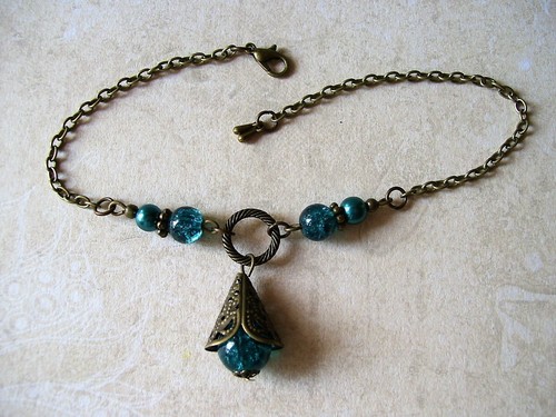 Fußkette Fusskette viele Farben bronze Tropfen Träne Fußschmuck Metall Perlen