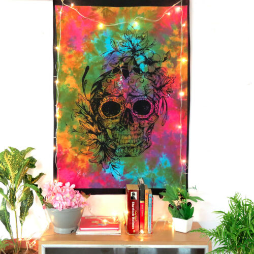 Cotton Floral Skull Tapestry Wall Hanging Poster Indian Home Decor Wall Posters 