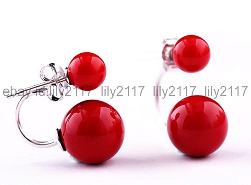 Rouge 10 mm South Sea Red Shell Pearl 925 Argent Boucles D/'oreilles Clou