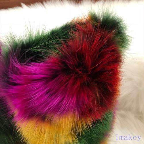 Details about   Luxury Eskimo Women Winter Big Fluffy Boots Fox Real Fur Multi Color Boots Furry 