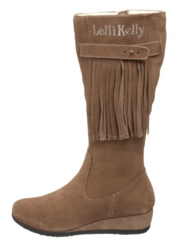 New Big Kid Girl Lelli Kelly Fringe Suede Taupe Tall Boot Size 31 32 33 13 1 2