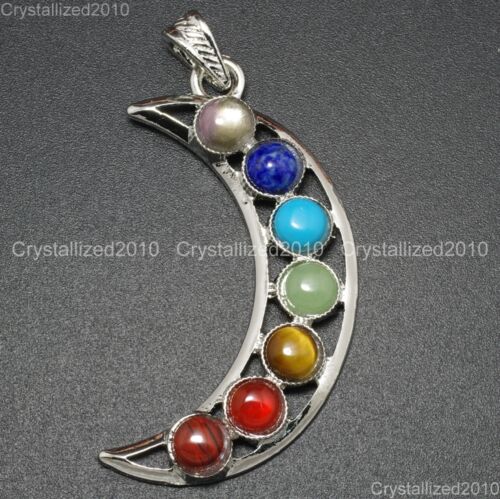 Natural Gemstones Moon Wings Cross Infinity Crown Chakra Healing Pendant Beads