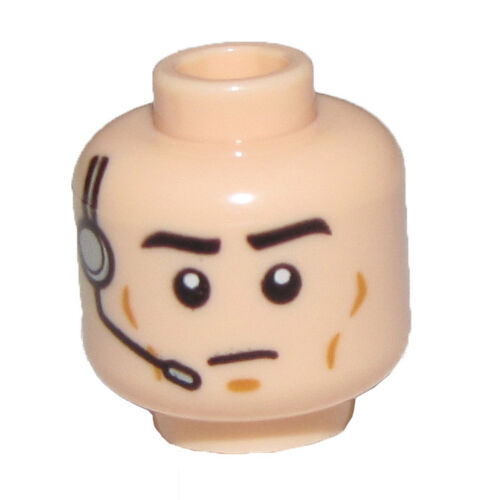 LEGO NEW LIGHT FLESH MINIFIGURE HEAD WITH CHEEK LINES AND HEADSET PATTERN 