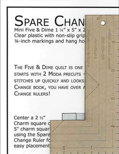 SPARE CHANGE QUILT RULER Kansas Troubles Quilters Mini Five & Dime 1.5"x2.5"x5" 