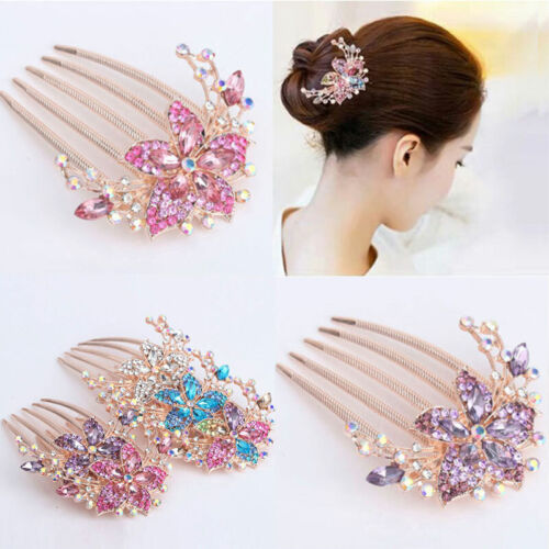 Women Rhinestone Crystal Wedding Flower Hair Comb Clip Hairpin Bridal Jewellery 