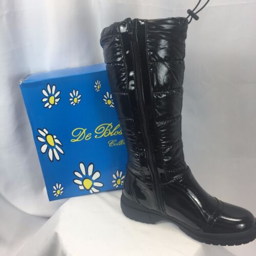 De Blossom Womens Malak 1 Black Nylon Waterproof Patent Faux Leather Rain Boot