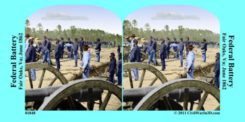 Fair Oaks VA Soldiers Cannon Civil War SV Stereoview Stereocard 3D 01848