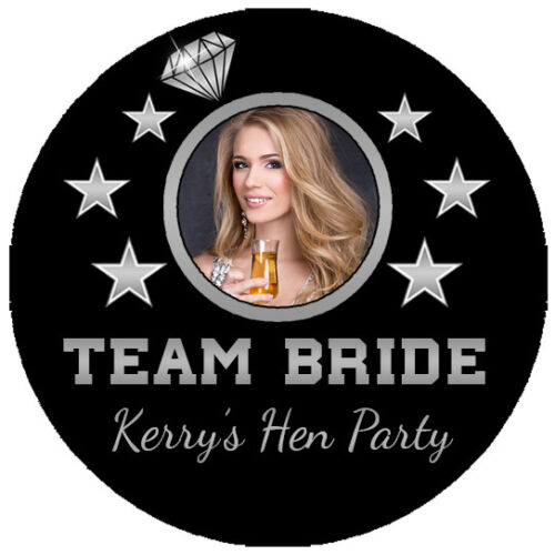 Personalised TEAM BRIDE Photo PIN BADGE Button Hen Party Night 58mm ANY COLOURS