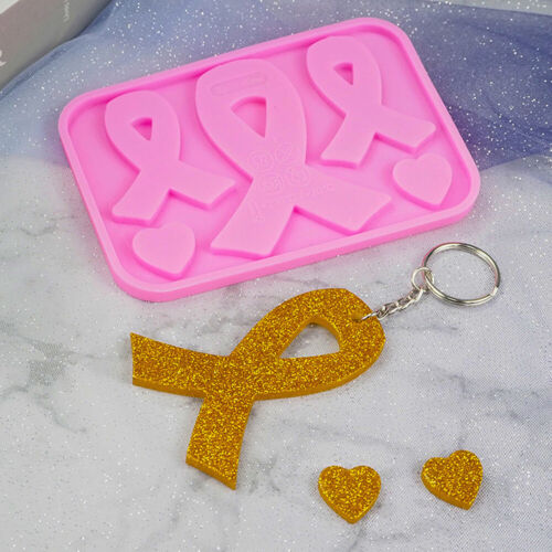 Ribbon Heart Resin Casting Silicone Mould Keychains Key Ring Jewelry Epoxy DIY 