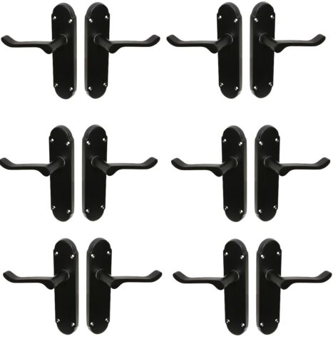 6 Pack of Shaped Scroll Matt Black door handles for Internal doors 168x42mm 