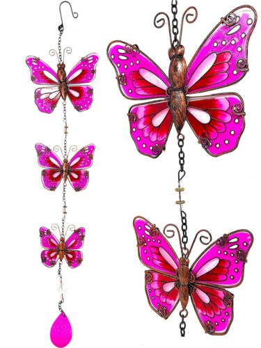 Butterfly Wind Chime Charm Colorful Metal Stained Glass Silver Metal G... D.I.D 
